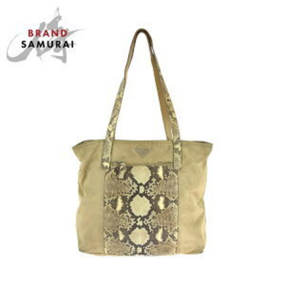 Prada Python Leather Brown Bag Tote Tessuto Trian… - image 1